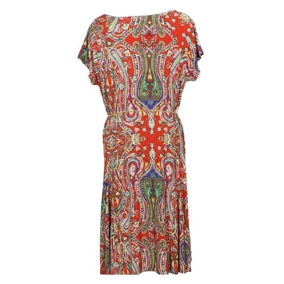 Lauren Ralph Lauren Paisley Dress With Gold Chain Belt Size M - Picture 8 of 9